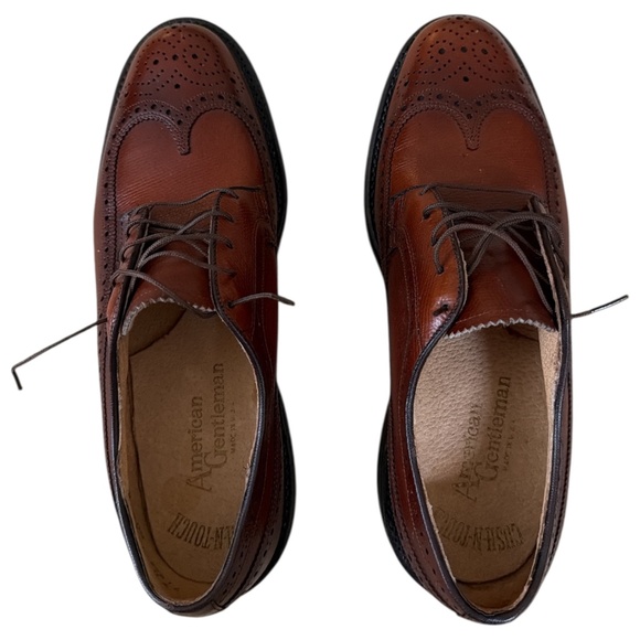 American Gentleman Brown Leather Oxford Wingtip Shoes Size 9 - Vintage Like New - Picture 5 of 6